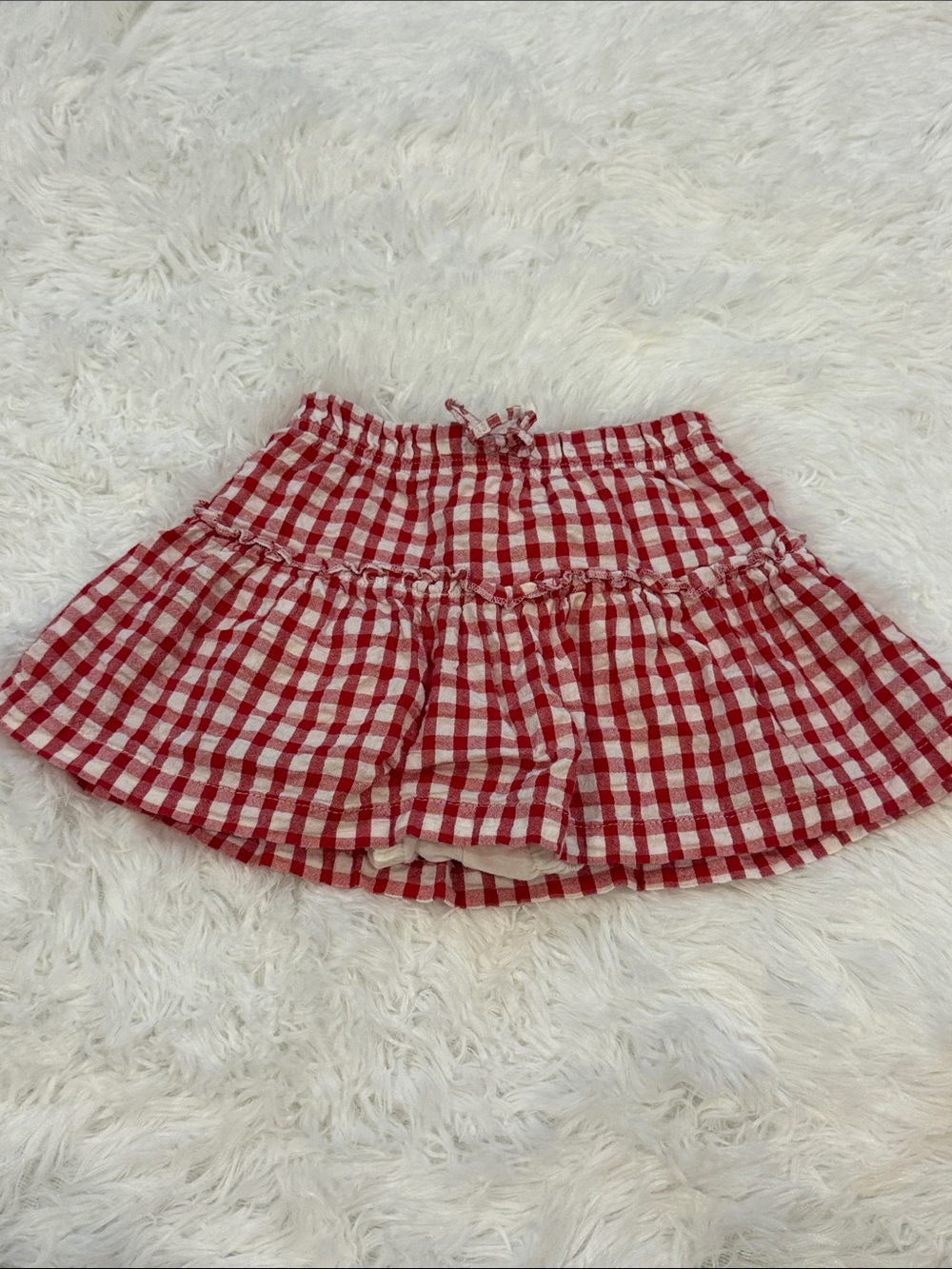 okie dokie Red and White Gingham Tiered Skirt